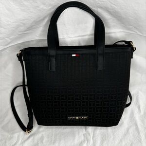 NWT Tommy Hilfiger Black Monogram TH Logo Tote Bag Shoulder Strap Canvas 69JA961